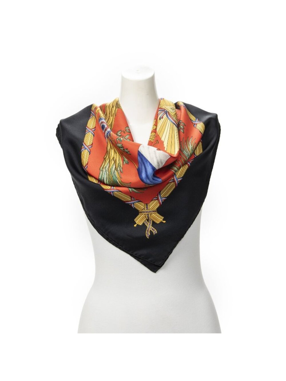 Hermes Scarf Red Black Gold Silk - Picture 1 of 5